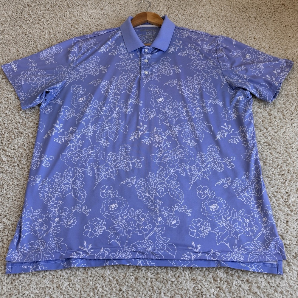 Bonobos Golf Polo Shirt Men Large Blue/Purple Floral Standard Fit Good Condition